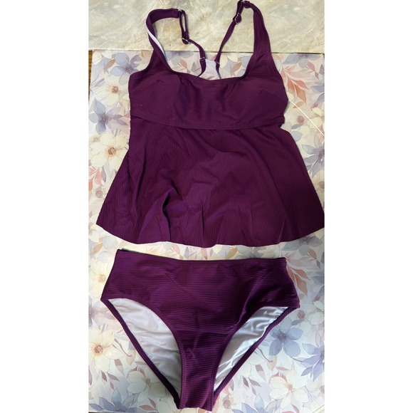 Cupshe Purple Ribbed Tankini Swimsuit Set High Waisted Bottoms Medium - Picture 1 of 12